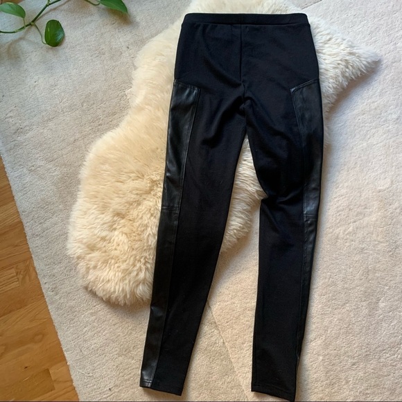 Trouvé Faux Leather Panel Black Classic Leggings M - Picture 6 of 10